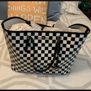 Checkered-black and white Micheal Kors tote